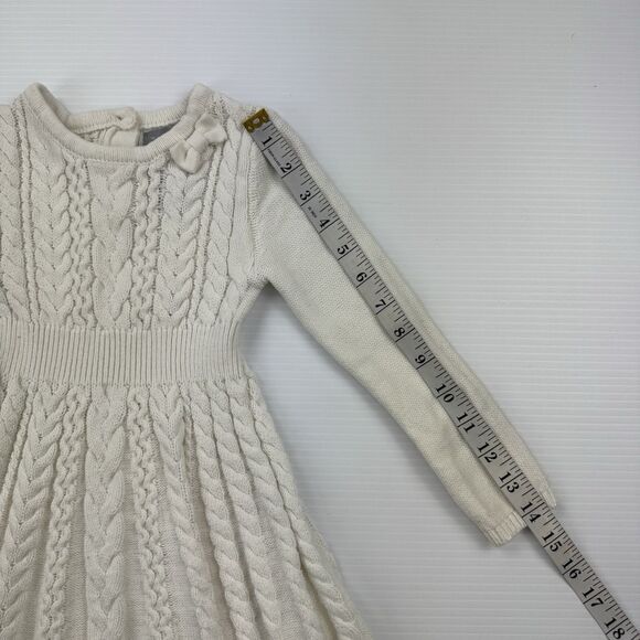 Tahari Kids 3T Cable Knit Sweater Dress Cream Long Sleeve Cotton Blend Bow - Picture 9 of 11